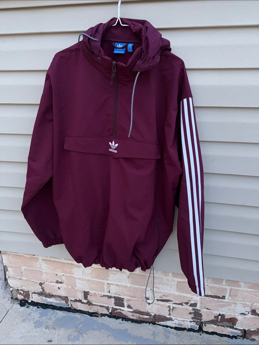adidas Maroon Hooded Windbreaker with White Three-Stripes
